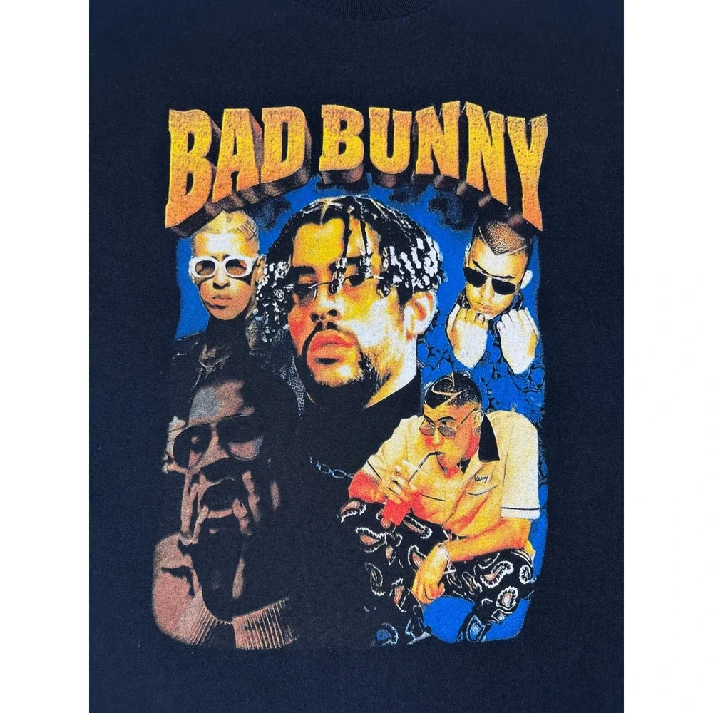 Gildan Bad Bunny Graphic Tee Mens 2XL Black Excellent Short Sleeve Cotton Shirt
